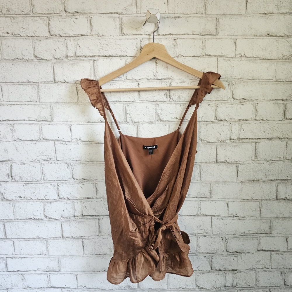☆ EXPRESS Bronze Ruffle Wrap Top, S ☆ - Picture 2 of 9